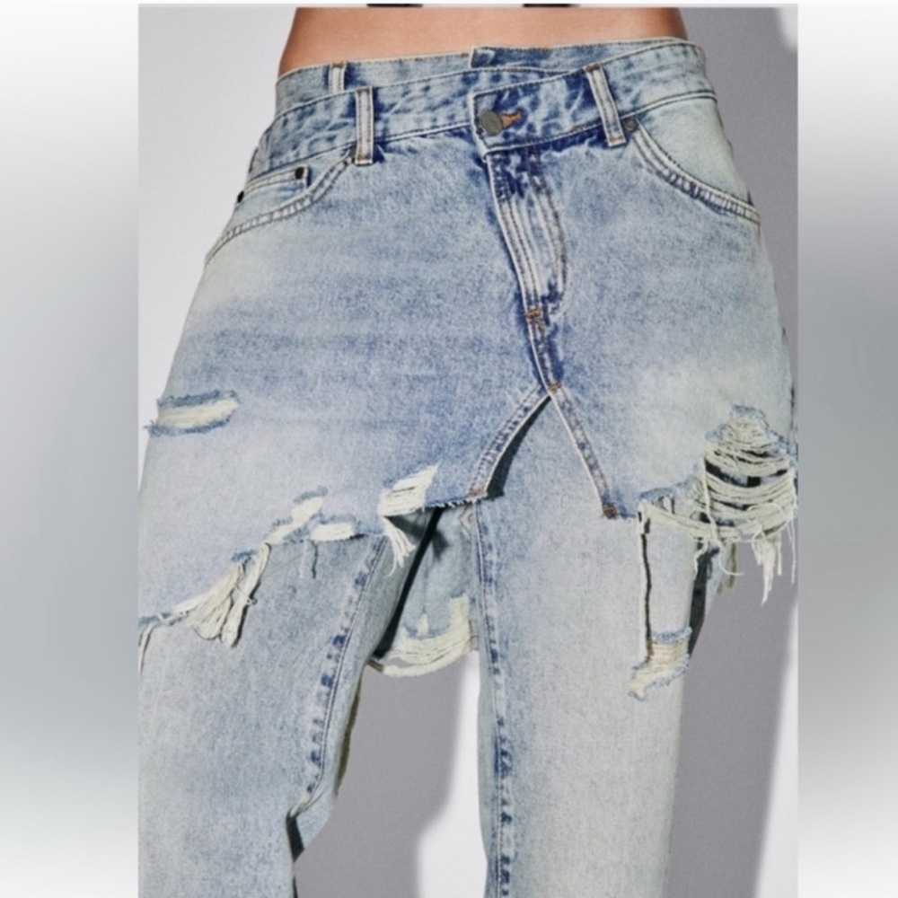 Zara Blue Denim jeans with skirt Distressed Vintage Look